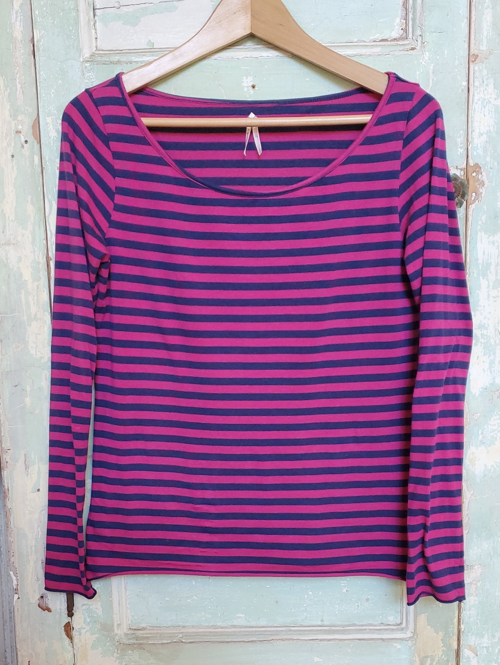 Free People Striped Long Sleeve Scoop Neck Top - Pink & Navy